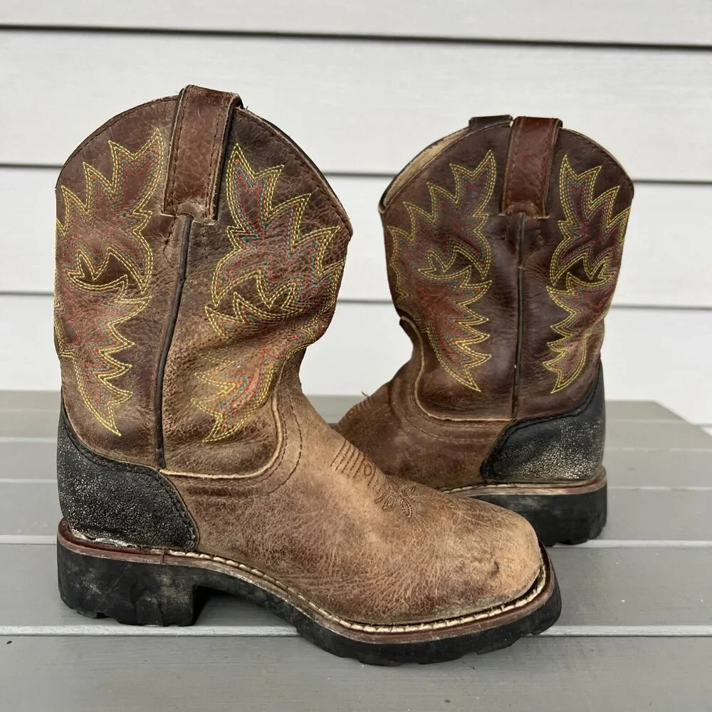 Tony Lama Youth Size 11.5 D LL906 Brown Leather Cowboy Western Boots Shoes